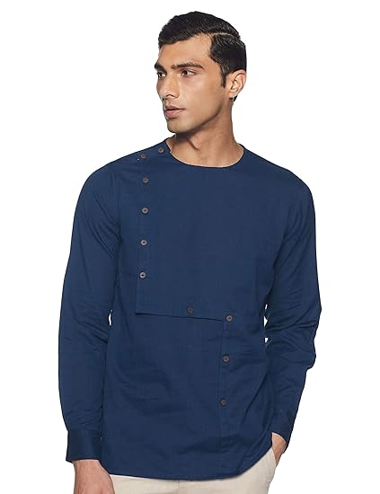 Men's Cotton Achkan Kurta (SS19/NAY-1027 A_Blue_Small)