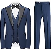KUDMOL Mens Suit 3 Pieces Peak Lapel Blazer Slim Fit Tuxedo Formal Two Button Jacket Vest Pants for Wedding Prom