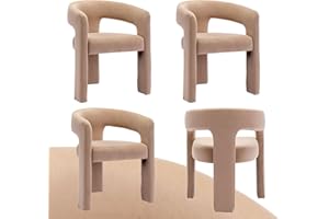 Wahson Set of 4 Velvet Fabric Upholstered Open-Back Dining Chairs, Modern Kitchen Armchair for Dining Room, Khaki