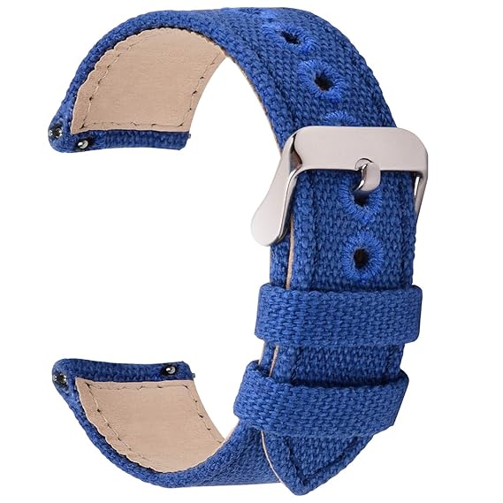 Fullmosa Uhrenarmband 22mm in 8 Farben, Stoff Leinen mit Mattleder Uhrenarmband Uhr Ersatzband mit Schnellverschluss für Mann