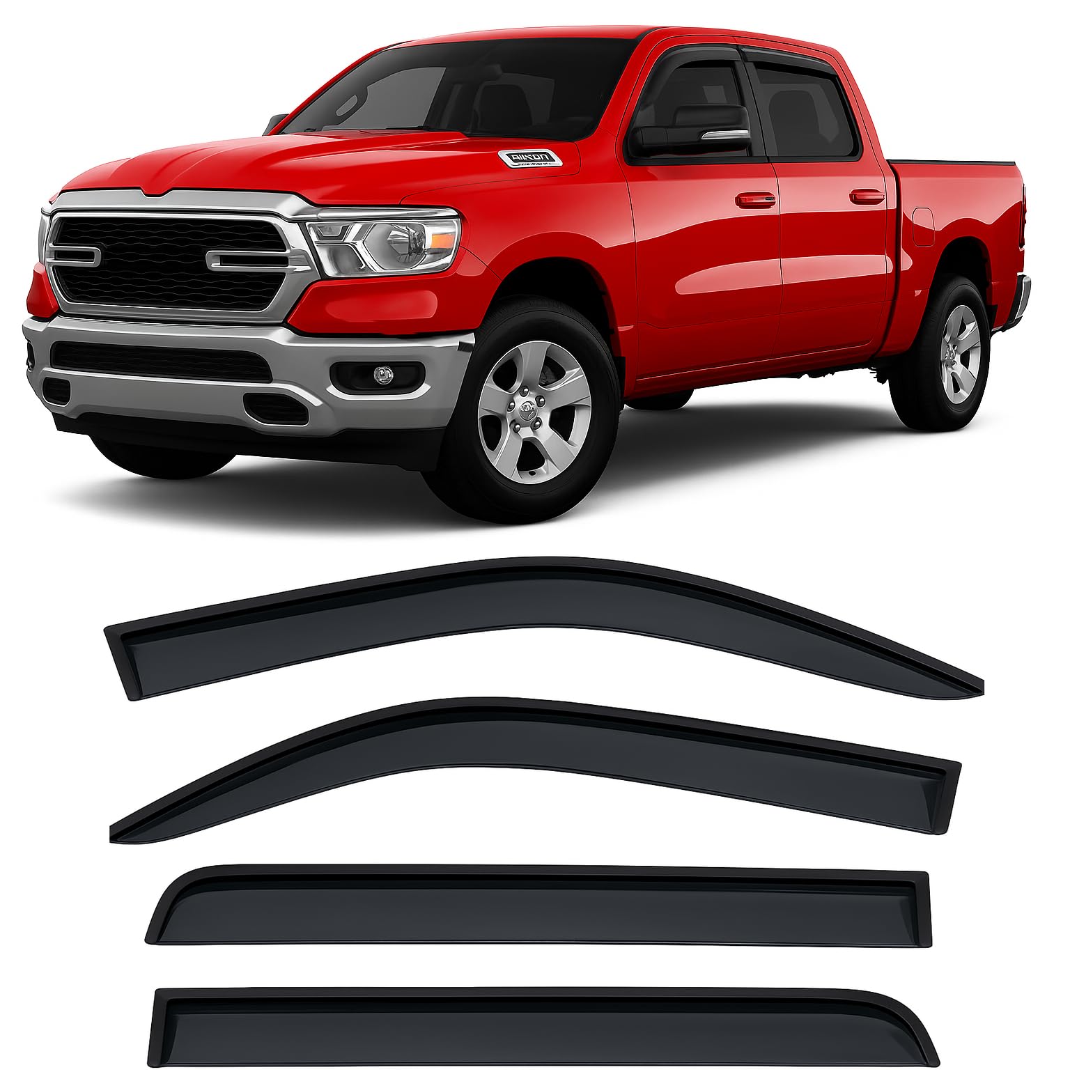 Photo 1 of 2019-2025 Tape-On Side Window Deflector Visors Compatible with Dodge Ram 1500 Crew Cab Only Smoke Tinted Rain Guards 2020 2021 2022 2023 2024