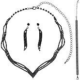 Mikovivi 3pcs Black Rhinestone Bridal Crystal Jewelry Set for Women, Sparkling Wedding Necklace, Earrings & Bracelet Set, Elegant Engagement Prom for Bride Bridesmaids Fiancee Gifts