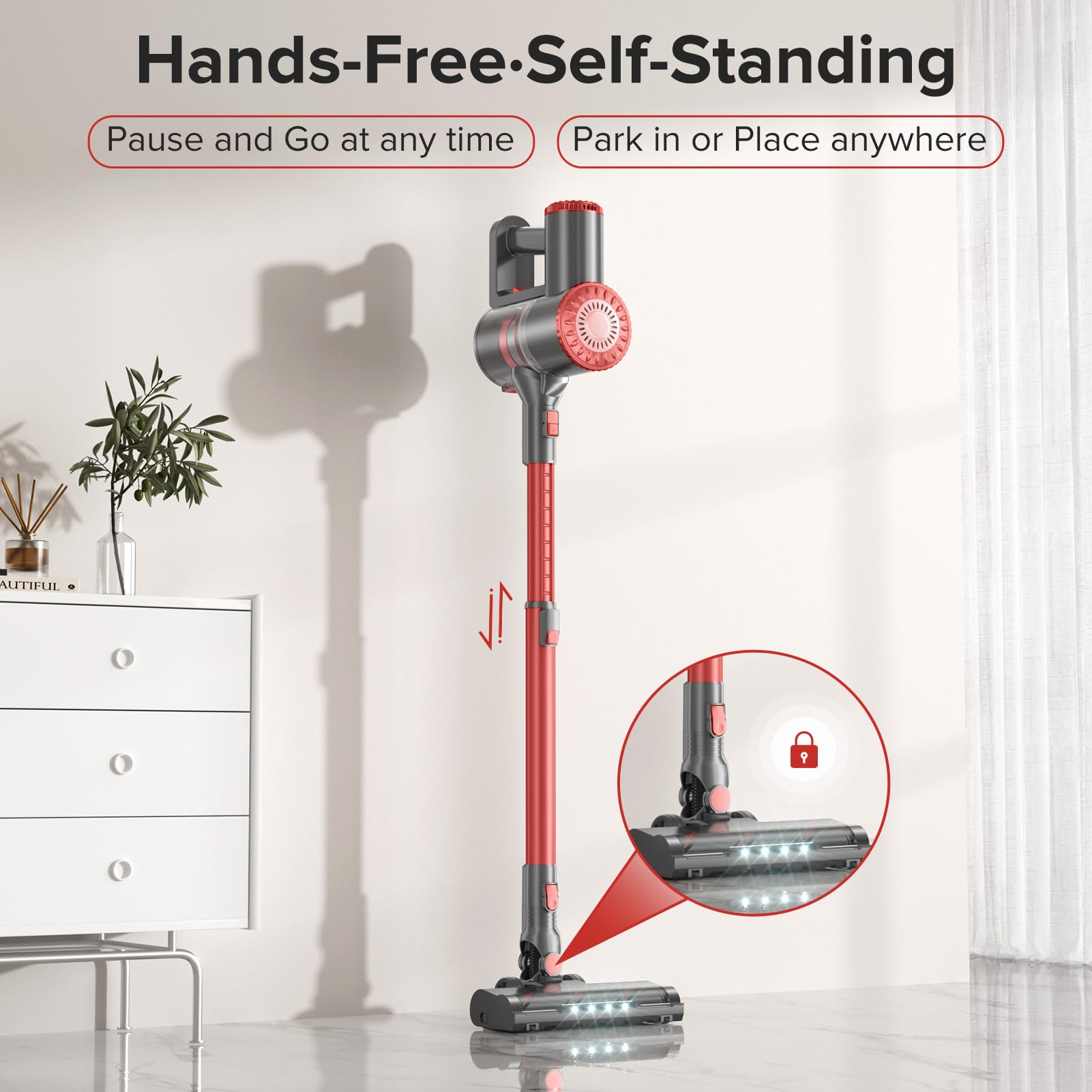 Cordless Vacuum Cleaner with Self-Standing, 40KPA Stick Vacuum Cleaners for Home, 8-in-1 Lightweight Rechargeable Vacuum, 7-Layer Filtration,Ideal for Carpet, Pet Hair, Hardwood Floors