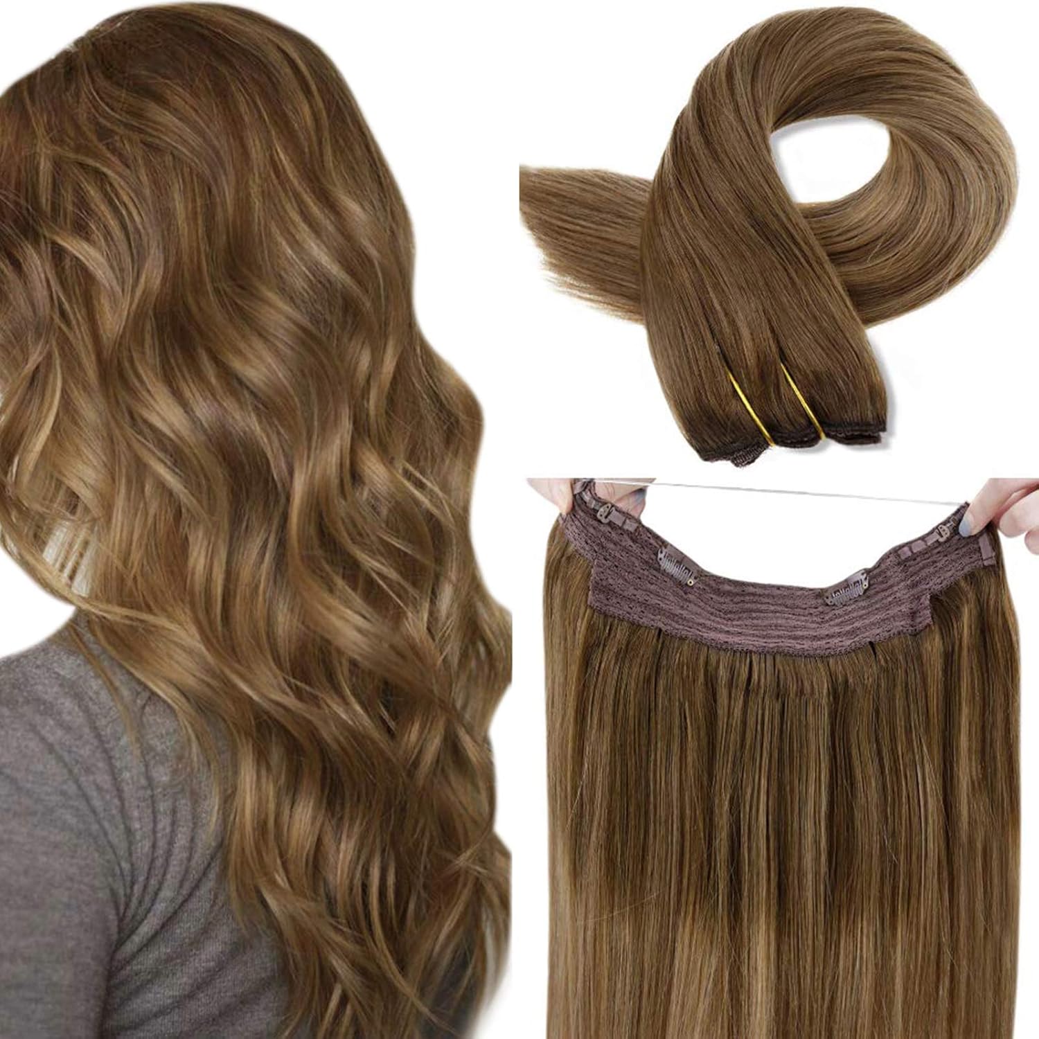 LaaVoo Hair Extensions Double Weft One Piece Hair Extensions Remy Human