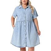 Agnes Orinda Denim Dress for Women Plus Size Button Down Babydoll Sundress Jean Dress with Pockets 2026 Vacation