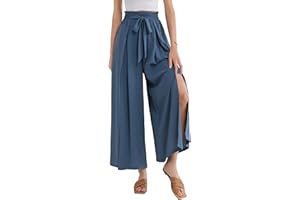 GRACE KARIN Women's Wide Leg Pants with Pockets Lightweight High Waisted Tie Knot Caual Loose Split Flowy Palazzo Trousers