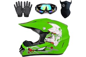 CUTEY Motocross Helmet, Unisex Youth Kids ATV Dirt Bike Street Ride Off-Road Motorycle Helmet Set (4Pcs, W/ Goggles Gloves Mask)