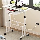 Cidaziya Small Adjustable Height Standing Desk with Storage Drawers, Rolling Sit Stand Up Desk with Wheels Charging Station, Adjustable Mobile Portable Table for Walking Pad Laptop Treadmill Computer