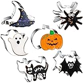 FUSOTO Halloween Cookie Cutters, 6 Pcs Holiday Cookie Cutters Halloween Shapes - Spider, Pumpkin, Bat, Cat, Ghost, Witch Hat 