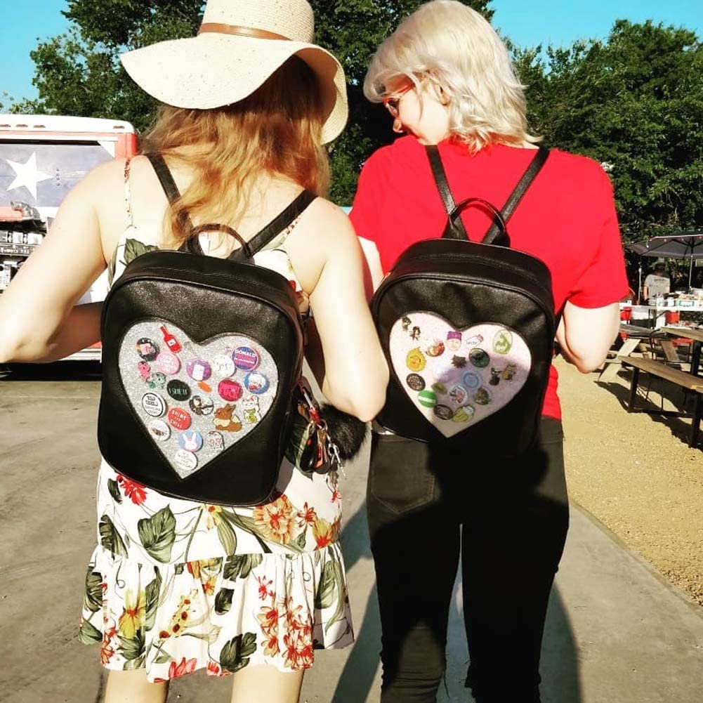 STEAMEDBUN Ita Bag Backpack Heart Shaped Black Pin Display Backpack with Insert