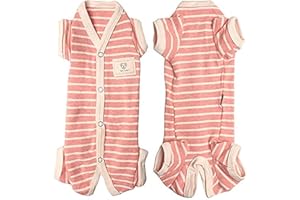 TONY HOBY Female Pet Dog Pajamas, 4 Legged Dog Pjs Jumpsuit with Stripes, Soft Cotton Surgery Recovery Dog Clothes (XX-Large, Pink+White-Girls)