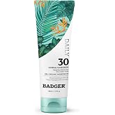 Badger Mineral Daily Sunscreen SPF 30, Zinc Oxide, No White Cast, 4 fl oz | Lightweight, No White Cast, Moisturizing, Organic, Reef Safe, Vegan Unscented, Daily mineral sunscreen, Easy apply sunscreen