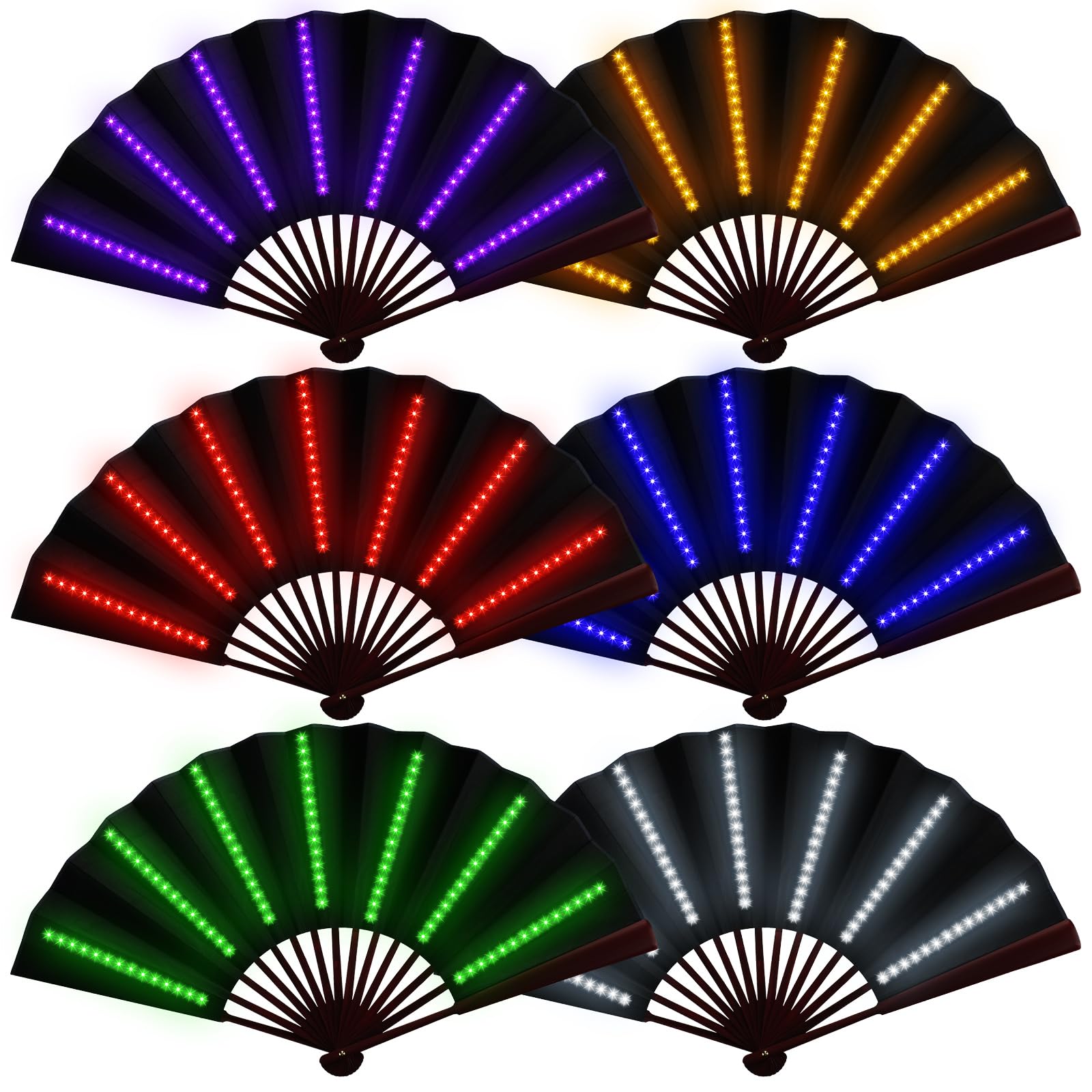 Photo 1 of ***ONLY 3 FANS INCLUDED***Roowest 3 Pcs Halloween Party Rave Light up Folding Fan for Line Dancing with Battery LED Large Handheld 6 Colors Glowing Halloween Fan for Party Gift Performance Show Birthday Night Club (Black,Neon)***ONLY 3 FANS INCLUDED***