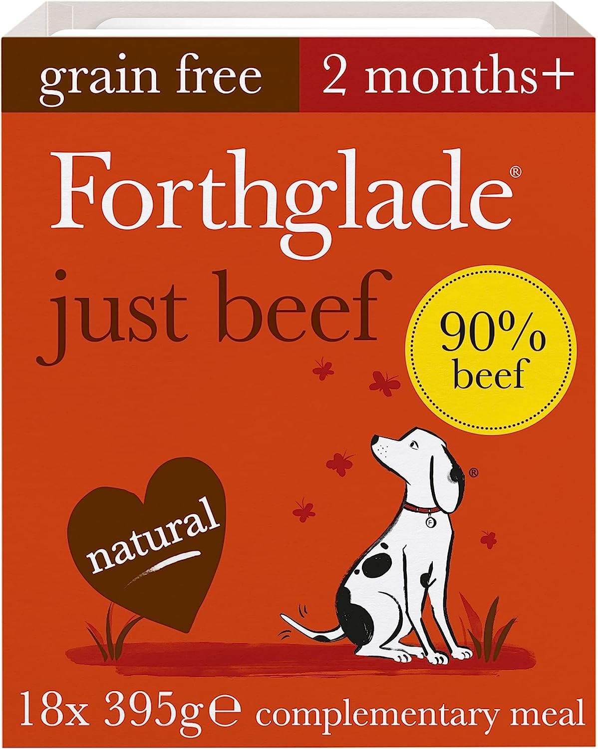 Forthglade Complementary Wet Dog Food (18 x 395g Trays) - Grain Free & Hypoallergenic Dog Food, Just 90% Beef, Stomach Sensitive Meals with Natural Ingredients