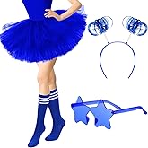 JenPen 4 Pcs Women's Tutu Costume Set Layered Blue Tulle Tutu Skirt Striped Socks Headband Star Sunglasses for Women Adult