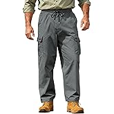 TAFLE Men's Cargo Work Pants Casual Relaxed Fit Twill Sweatpants with Elastic Waist for Men