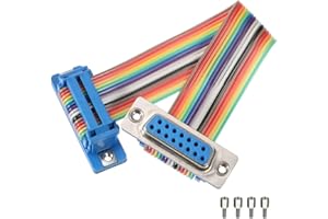 MECCANIXITY IDC Rainbow Wire Flat Ribbon Cable DB15 Male to DB15 Female 3.9 Inch Length 2.54mm Pitch Breadboard Jumper Wires 