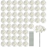 Auihiay 64 PCS Artificial Hydrangea Flowers, Silk Hydrangea Full Flowers Heads with Stems for Wedding Centerpieces, Home, Garden, Baby Shower, Party Decoration (Ivory)