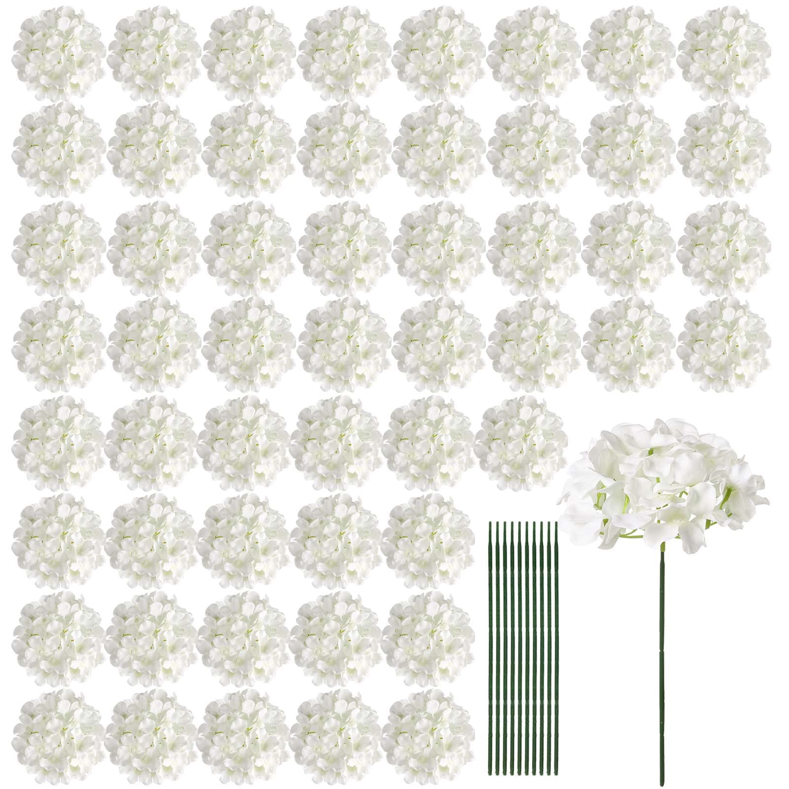 Photo 1 of Auihiay 64 PCS Artificial Hydrangea Flowers, Silk Hydrangea Full Flowers Heads with Stems for Wedding Centerpieces, Home, Garden, Baby Shower, Party Decoration (Ivory)