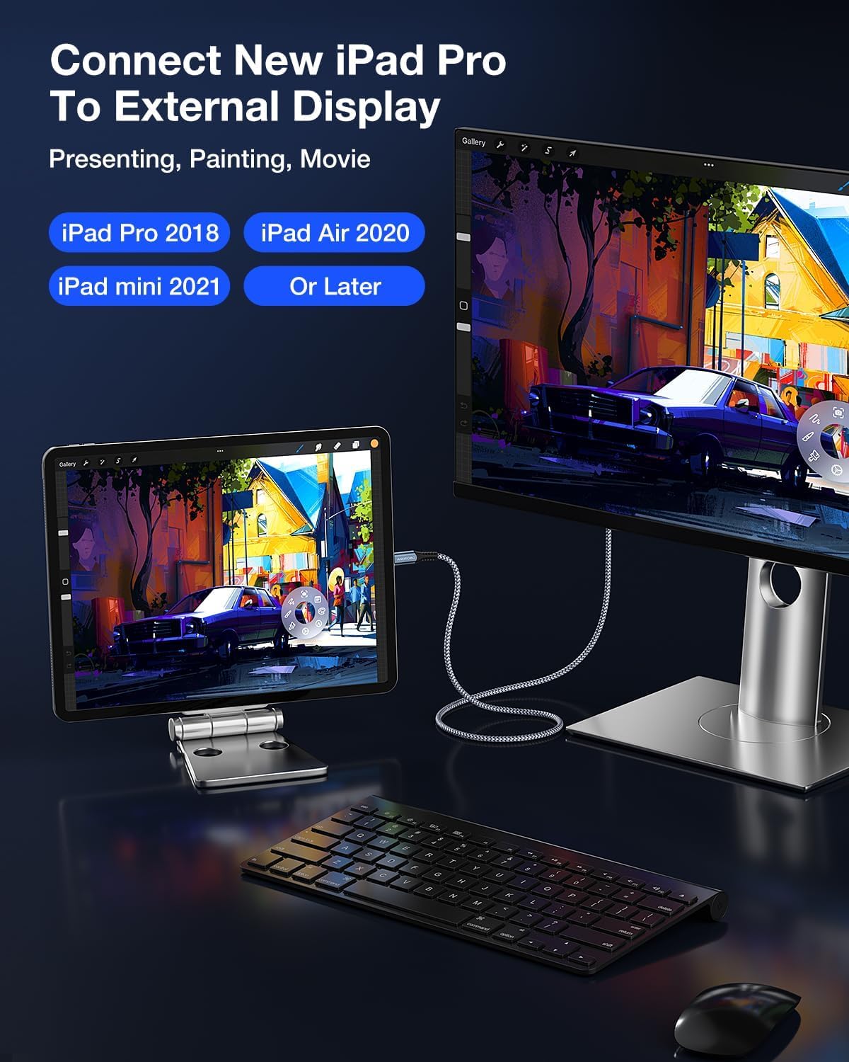4K USB C auf HDMI Kabel,【2M】HDMI auf USB C Kabel Geflochten Thunderbolt 3/4 Kompatibel mit iPhone 15 Pro, MacBook Pro 2018/2017, MacBook Air/iPad Pro, Galaxy S23/S22/S10/S9, Surface Pro, XPS 7