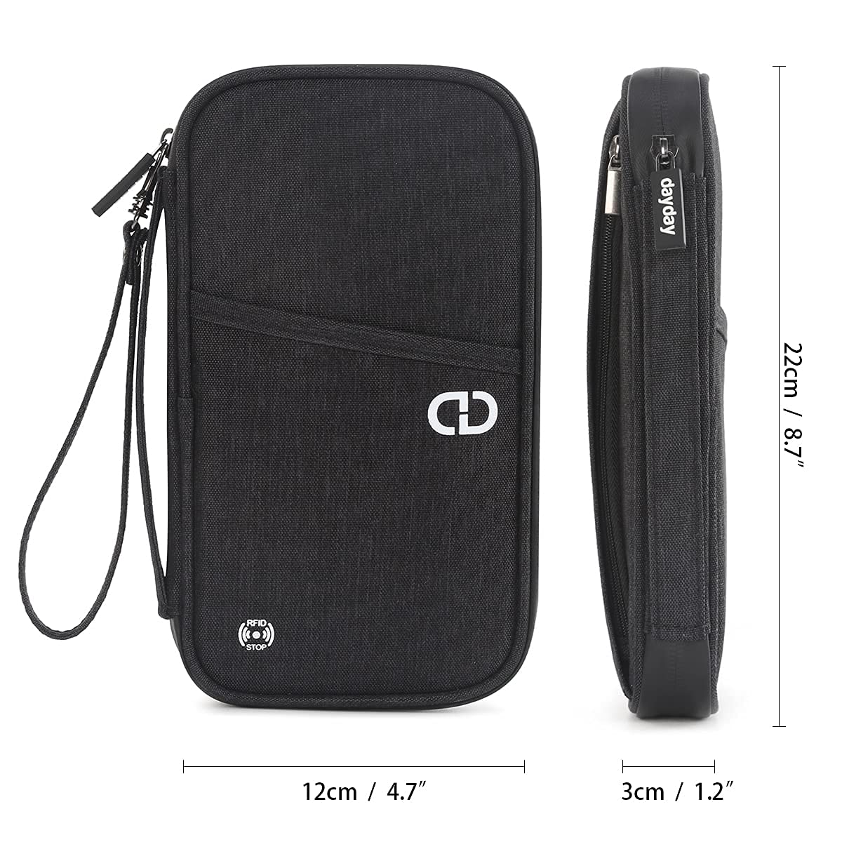 dayday® Passport Holder for Travel Family - RFID Blocking Travel Wallet Organizer Bag for Documents - Water-Resistant Passport Wallet with Wrist Strap, Up to 4 Passports - 8.7 x 4.7 x 1.2 Inches