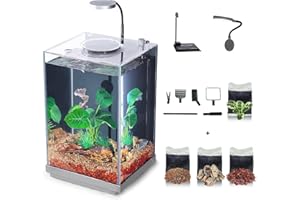 Wonderfactory 3 Gallon Aquarium Fish Tank, Self-Cleaning Betta Tank with Filter and Light, Starter kit with Rocks, Plants & Cleaning Tools, Suitable for Beginners and Hobbyists