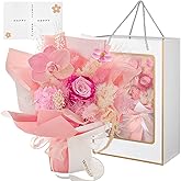 Preserved Flowers Bouquet for Women, Eternal Flower Bouquet in Present Box, Real Dried Rose for Valentine's, Birthday, Graduation, Pink-White Mix with Card