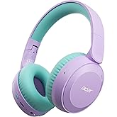 acer Kids Bluetooth Headphones, 85/94dB Volume Limited, 60H Playtime, Bluetooth 6.0, Lightweight Over-Ear Wireless Headphones for Kids, Toddler Headphones with Built-in Mic, Purple-Green