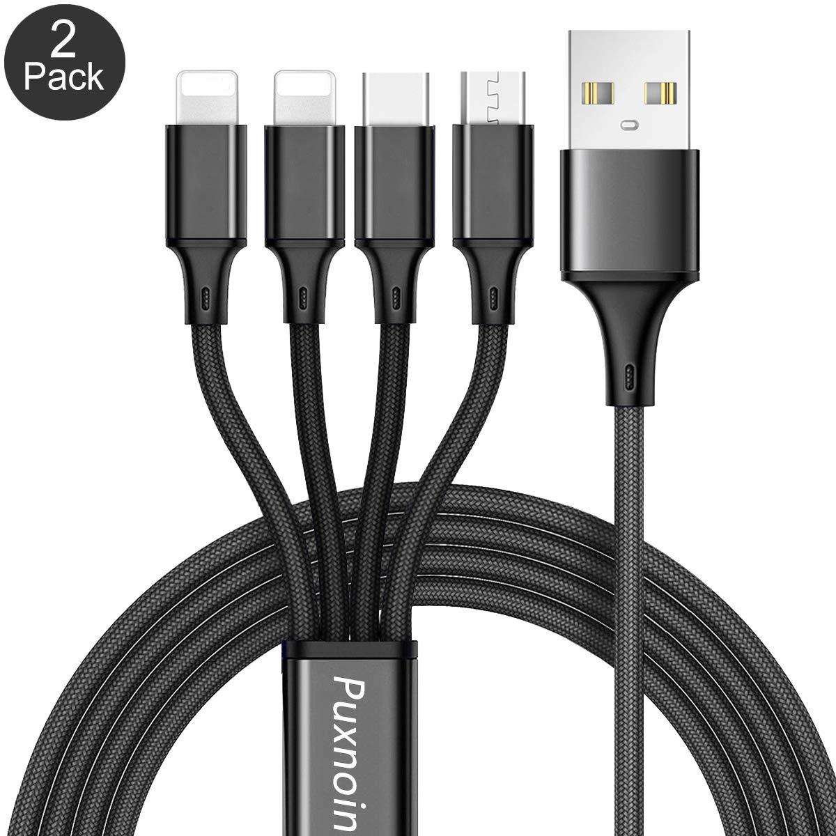 Multi Charging Cable, Multi Charger Cable 2Pack 4FT Nylon Braided Universal 4 in 1 Multiple USB Cable Fast Charging Cord Adapter with Type-C, Micro USB Port Connectors for Cell Phones Tablets and More: Industrial & Scientific