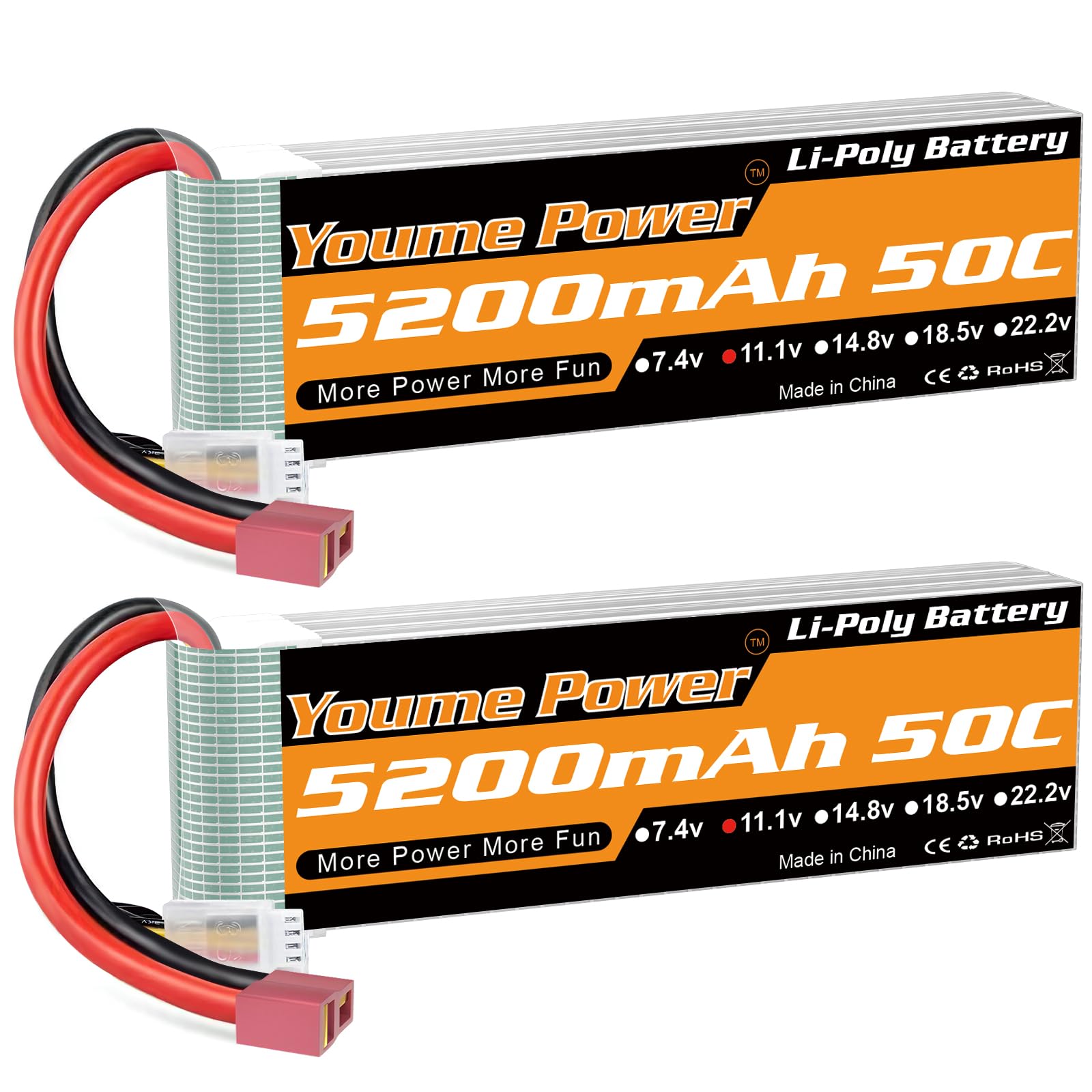 2 Packs 11.1v Lipo Battery 5200mAh,3S Lipo Battery 50C with Deans T Plug for RC Car/Truck, Boat,Drone,Buggy,Truggy,RC Helicopter, RC Airplane,UAV, FPV (Short)