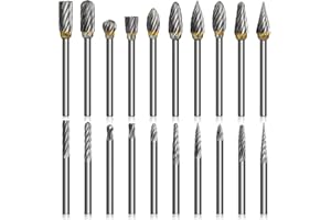 K Kwokker 20PCS 1/8 Shank Tungsten Carbide Burr Set Diamond Files HRA85 Rotary Tool Accessory Kit, Accessories for Dremel Rotary Drill Air Die Grinder, Graving Tools for Metal Polishing, Wood Carving