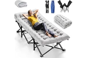 Handnam Camping Cots for Adults, Upgraded Folding Camping Cot Heavy Duty Sleeping Cots Bed 1200D Double Layer Oxford Camping Cot Mattress with Flannel Blanket for Home Office Nap Beach Travel, 550LBS
