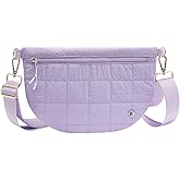 Quilted Crossbody Bags for Women - Stylish Puffer Shoulder Purse Puffy Fanny Packs for Women, Lightweight Belt Bum Bags Cross Body for Travel, Commute, Purple
