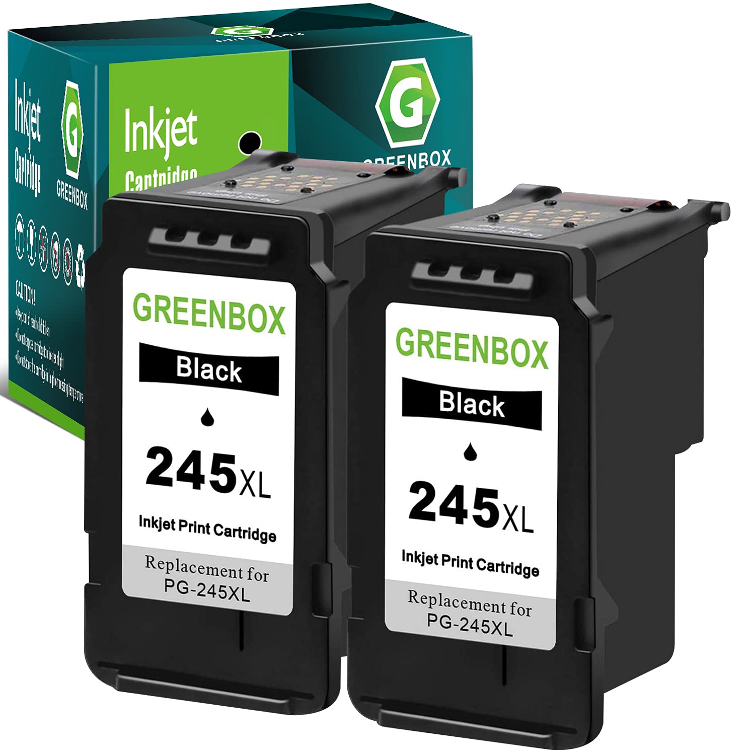 Photo 1 of GREENBOX 245 245XL Black Ink Cartridge Replacement for Canon PG-245XL Ink Cartridges for PIXMA MX490 MX492 MG2522 TR4500 TR4520 TS3322 TS202 TS3122 MG2500 MG2922 MG2920 Printer Ink 245XL, 2 Pack
