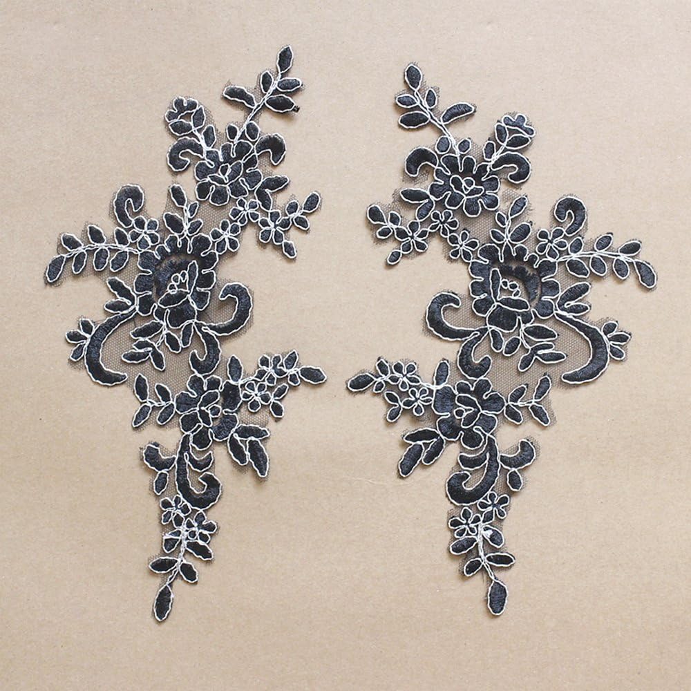 2 Pcs Wine Red Flower Lace Patches for Wedding Dress DIY Clothing Flower Applique Collar Material