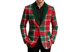 hlysgo Mens Christmas Suit Jackets Xmas Printed Corduroy Business Blazers Lapel Button Fitted Party Trench Coat with Pockets