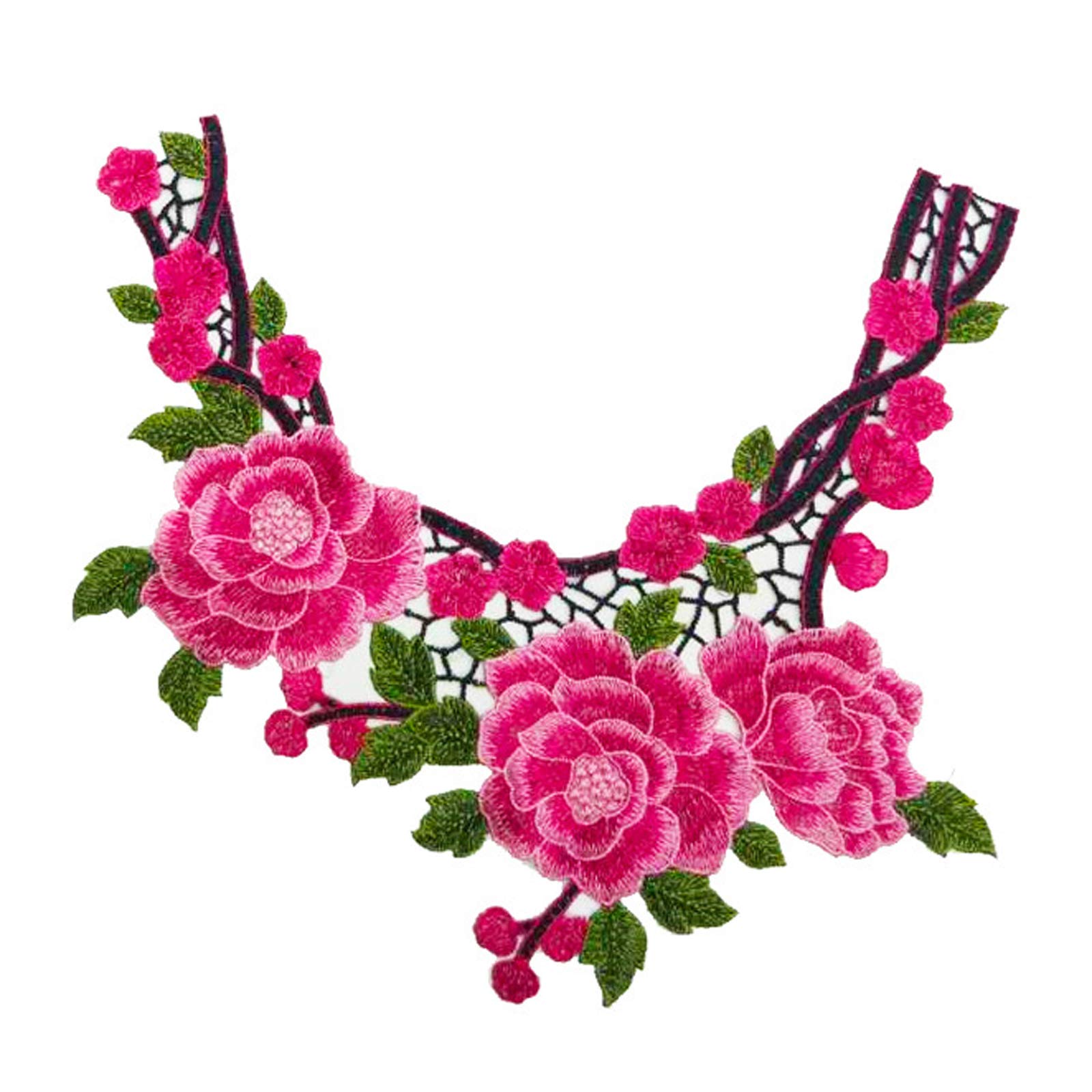 1PC Flower Roses Embroidered Patches for Clothing Applique Sewing On Patch DIY Handmade Patchwork Accessories (Hotpink)