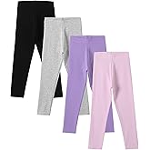 Chicduo 4 Pack Girls Cotton Leggings Stretchy Yoga Pants Kids Soft Full Length Solid Leggings