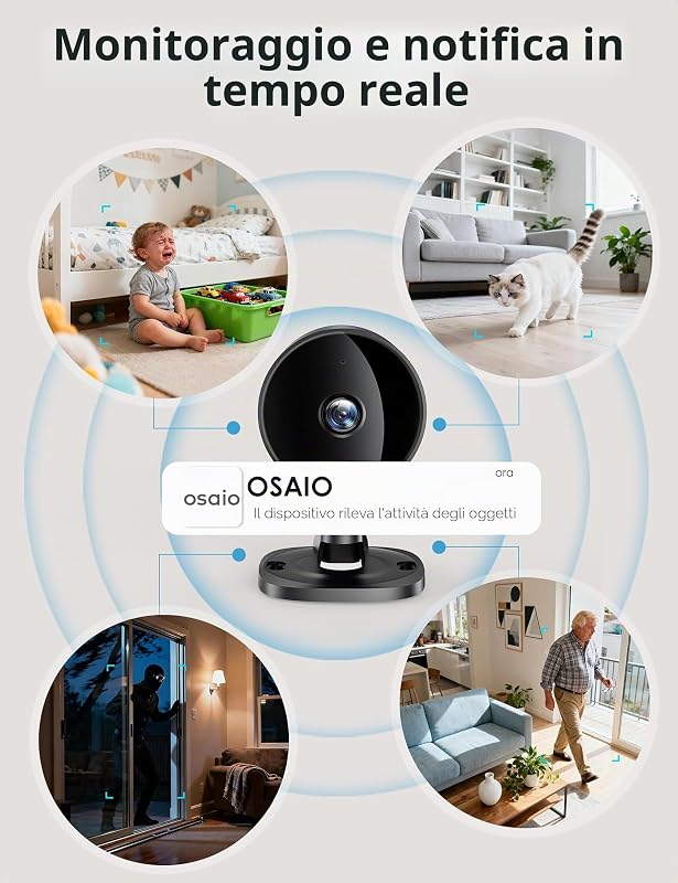 Telecamera Wi-Fi Interno, 1080P FHD Videocamera Sorveglianza per Neonati/Animali con Rilevamento Movimento e Sonoro AI, Visione Notturna, Audio Bidirezionale, Alexa e Google Home,2-pack
