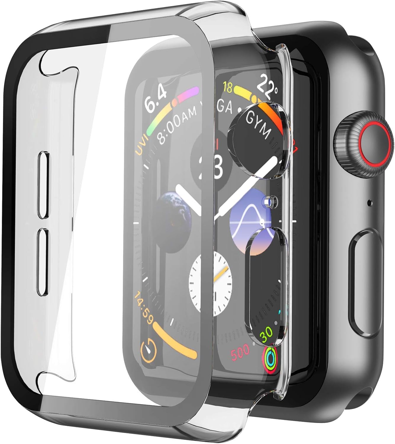 Misxi Hard Case for Apple Watch Series 6 / SE / Series 5 / Series 4, with Tempered Glass Screen Protector, 44 mm, 360 ° All-Round Protective Case, Ultra-Thin Case for iWatch