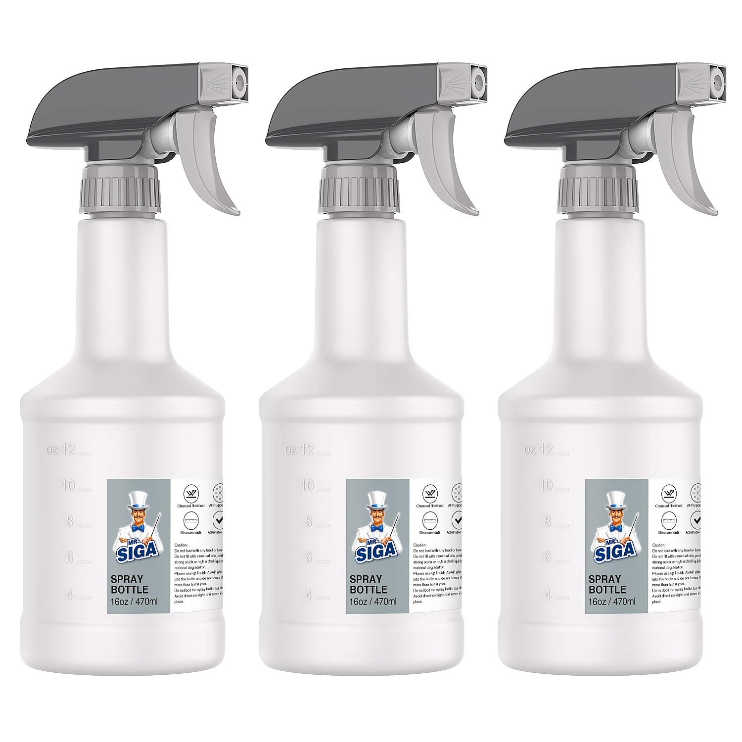 Photo 1 of MR.SIGA 16 oz Empty Plastic Spray Bottles for Cleaning Solutions, Heavy Duty Household Reusable Spray Bottles with Measurements and Adjustable Leak Proof Nozzle, 3 Pack