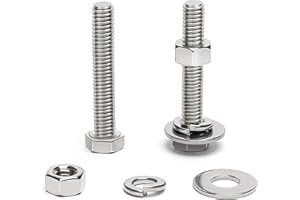 (20 Sets) 1/4-20 x 2 Hex Head Screw Bolt, Nuts, Flat Washer & Spring Lock Washers, 18-8 (304) Stainless Steel, Fully Threaded, by Skvltvfyt