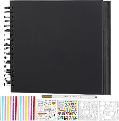 Miaikoe DIY Scrapbook Album 25.5x25.5 cm Hardcover Kraft 20 Sheets Black