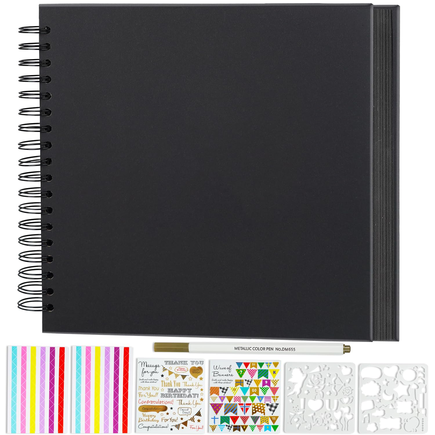 Miaikoe DIY Scrapbook Album 25.5x25.5 cm Hardcover Kraft Blank Paper Scrap Book with 20 Sheets Memory Book for Family Wedding Photography Anniversary (Black)