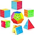 Speed Cube Set, 7 Pack Speed Magic Cube Set with Speed Cube 3x3, 2x2, 4x4 Speed Cube, Pyramid Megaminx Speed Cube, Stickerless Speed Cube for Kids Toddlers Adults, Puzzle Cube Set for Kid