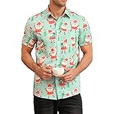 Aiyino Men's Christmas Hawaiian Shirts Short Sleeve Santa Claus Button Down Shirt for Parties Vacations and Gifts