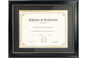 GraduatePro 8.5x11 Diploma Frame with Black Over Gold Mat or Display 11x14 Document Without Mat, CPA License Frame, UV Protection Acrylic, Black with Gold Beads