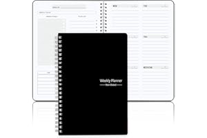 KAICN Undated Weekly Planner, Weekly Goals Notebook, A5 To Do List Planner, Habit Tracker Journal with Spiral Binding, 5.7 x 8.0 in, Black