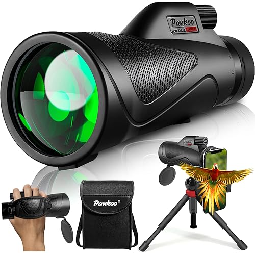 Pankoo 12x60 Monocular Telescope High Powered with Smartphone Adapter Tripod and Portable Bag, Larger Vision Monoculars for Adults with BAK4 Prism & FMC Lens, Suitable for Bird Watching Hiking Travel