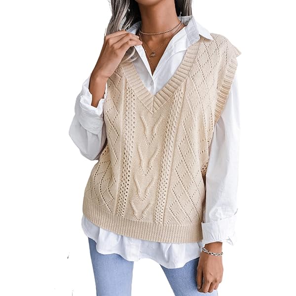 Women V Neck Knit Sweater Vest Office Lady Solid Elastic